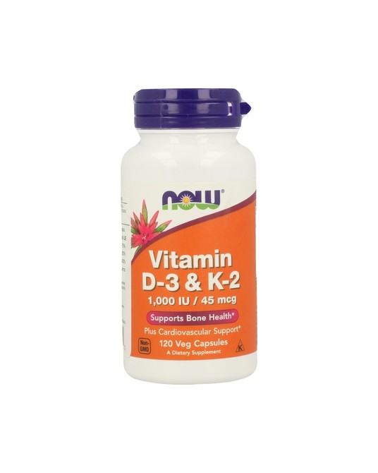 Now Vitamina D-3 y K-2 1000UI / 45mcg 120 cápsulas vegetales