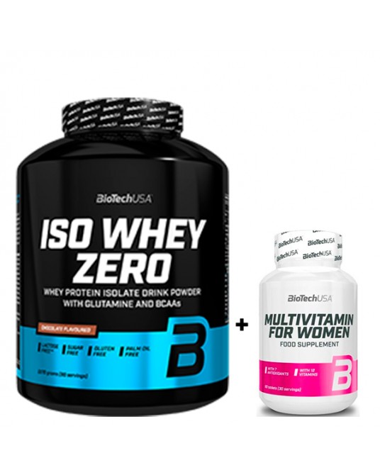 Biotech Iso Whey Zero 2270g + Multivitamínico para Mujeres 60 cápsulas