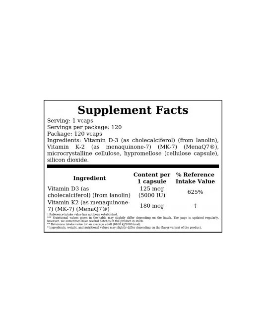 Now D-3 &amp; MK-7 5000UI/180mcg 120 Cápsulas