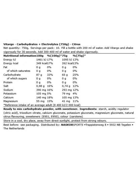 VITARGO CARBOHIDRATOS + ELECTROLYTE 750gr